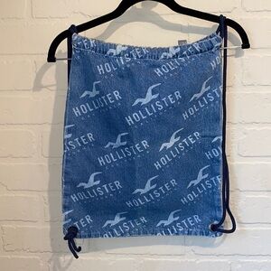 Hollister‎ bag cinch sac denim jean logo print adjustable unisex one size NEW
